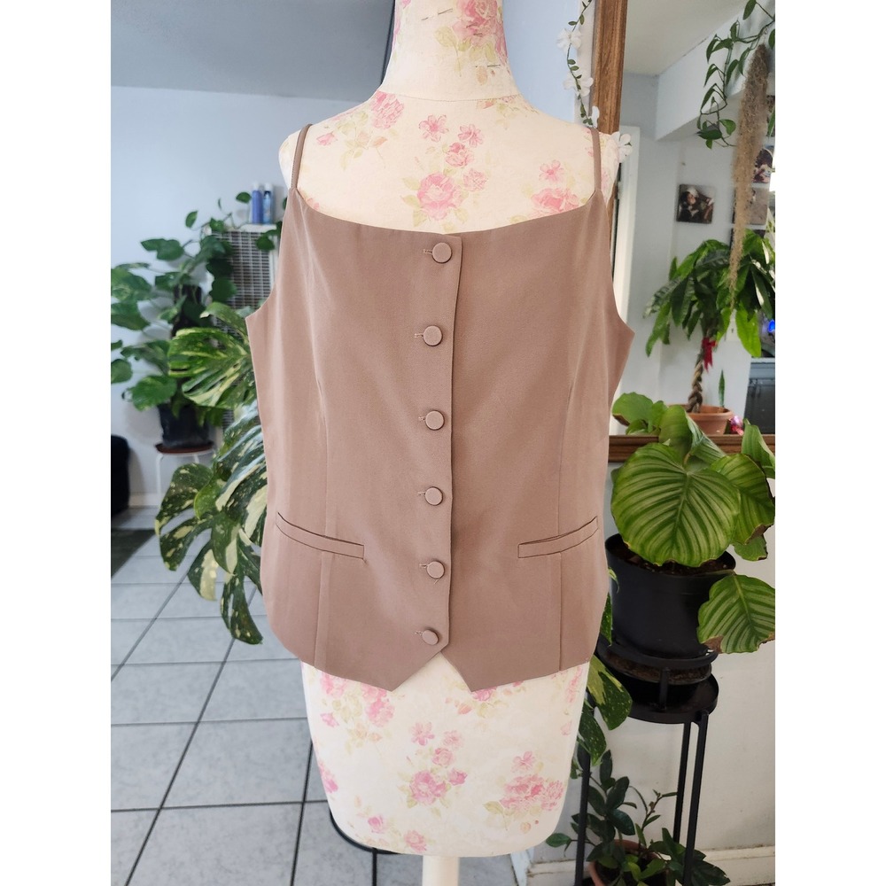 Sincerely Jules Taupe Button Front Tailored Cami Vest Top XL Quiet Luxury - Picture 5 of 11
